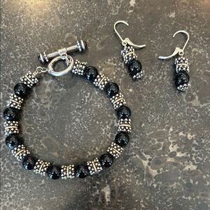 Elegant Black and Silver Beaded Jewelry Set